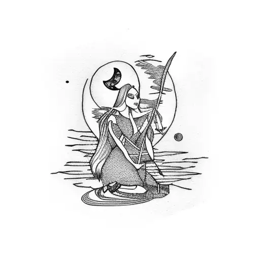 A Witch Reading Tarot Cards Under A Crescent Moon