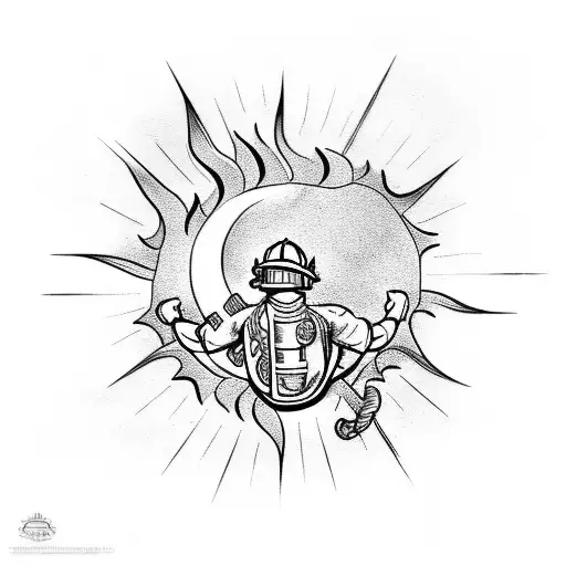 A Fire Fighter Lifting Weights With A Sun Shining In The Background