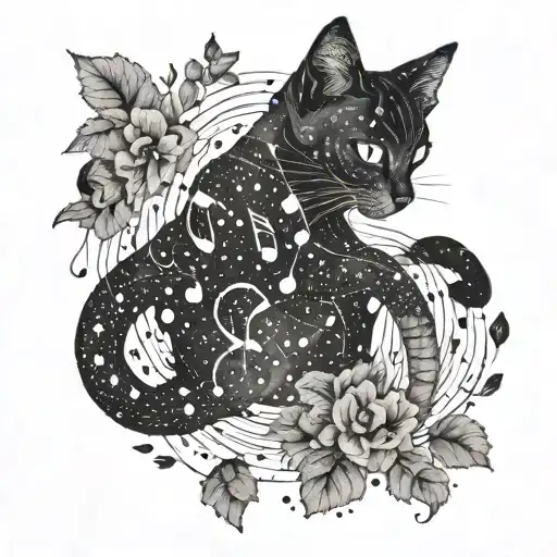 A Dreamy Scene Of A Pisces Constellation Made Up Of Music Notes And Cat Paw Prints