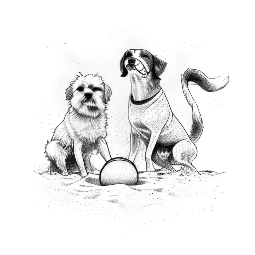 A Family Of Dogs Playing Beach Tennis On A Sunny Day