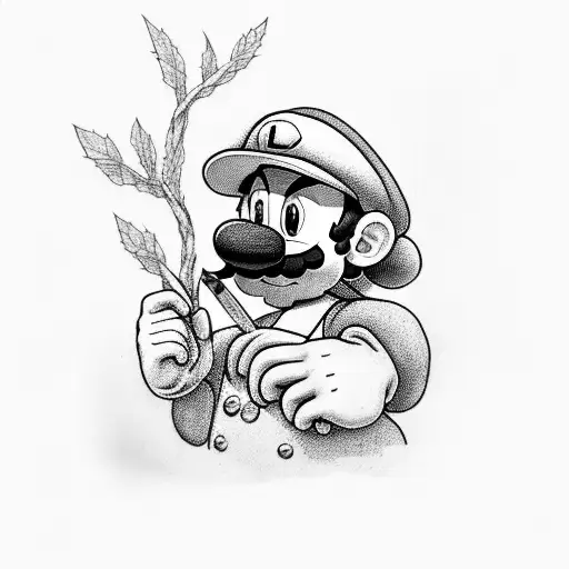 Luigi Smoking A Joint On A Tree Branch With Mario