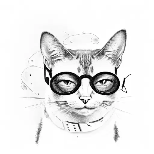 A Black And Grey Portrait Of A Cat Wearing Glasses And Reading A Book