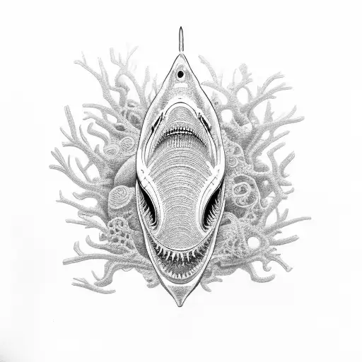 An Intricate Design Of A Shark Swimming Through A Coral Reef