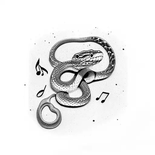 A Snake Wrapped Around A Guitar Neck With Music Notes Swirling Around It