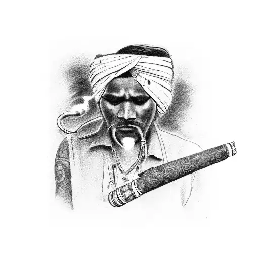 Indian Smoking A Pipe On And A The Entrance