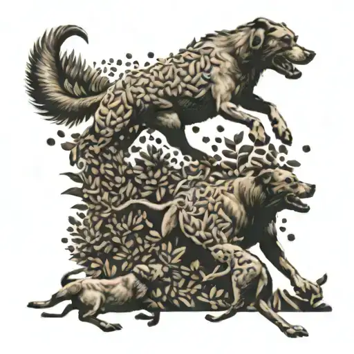 A Runner Sprinting Through A Forest Of Coffee Beans With A Pack Of Dogs Following Closely Behind