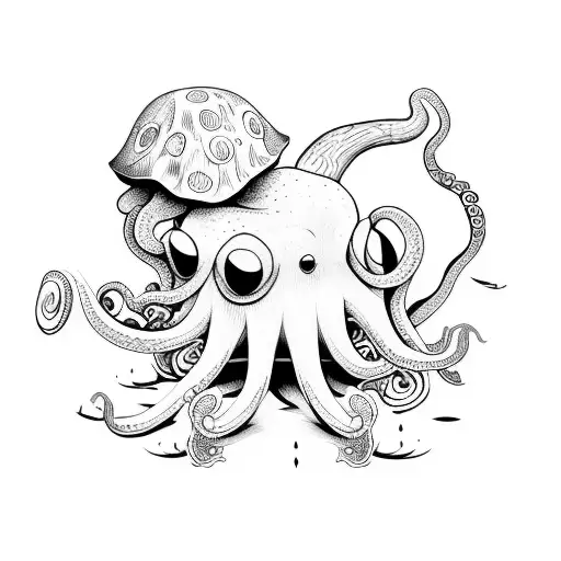 A Joyful Octopus Playing A Guitar Surrounded By Colorful Mushrooms