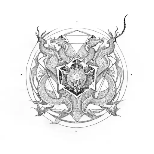 A Dotwork Tattoo Of A Sacred Geometric Design Incorporating Elements Of Sao Jorge And A Dragon