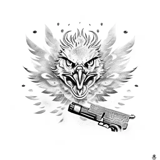 Flaming Eagle Holding A Gun