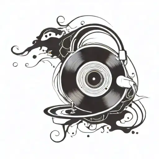 Design A Tattoo Featuring A Vinyl Record With A Coffee Cup As The Center Label