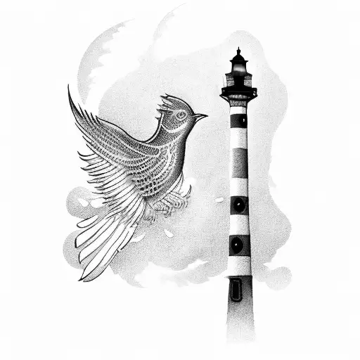 Bioshock Song Bird With Open Wings Behind The Iconic Light House