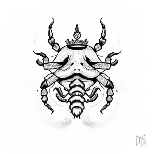 Scorpion With A Crown On Its Head With A Moustache On Its Mouth Very Simple From The Side