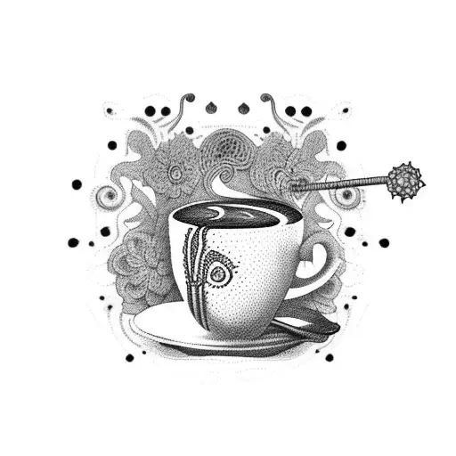 A Crochet Hook And Needle Transforming Into A Coffee Cup