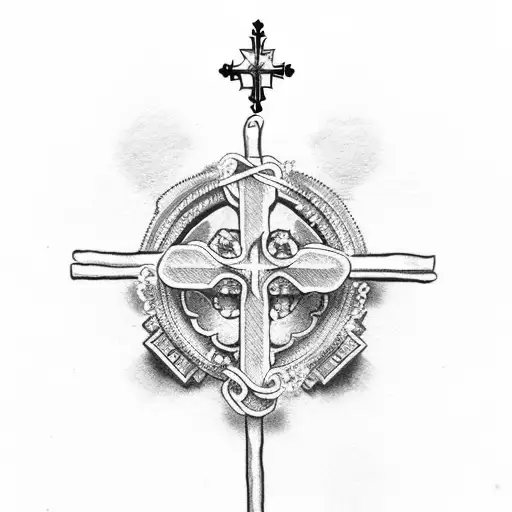 A Cross With Rosary Hanging For Forearms