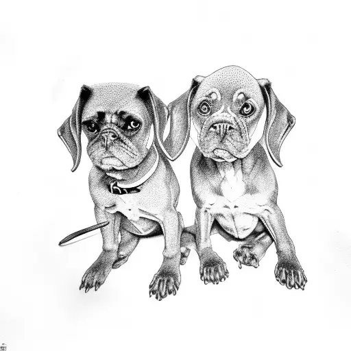 Two Black Dogs Sitting Togerher