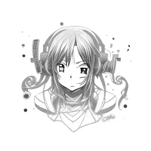 A Guitar Surrounded By Vibrant Anime Characters Playing Different Instruments