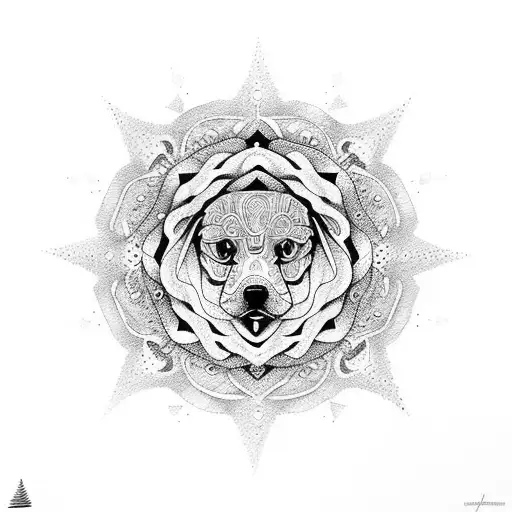 A Dotwork Mandala Design Incorporating Different Dog-related Symbols And Objects