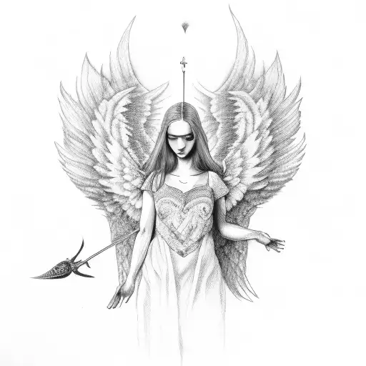 Angel Holding Scale With Heart And Feather