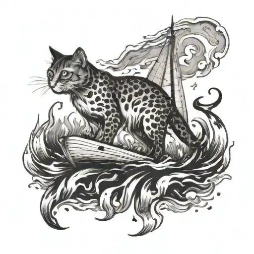 A Cat Sailing On A Sea Of Flames