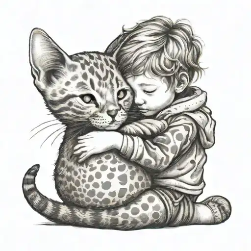 Little Child Hugging Ginger Cat