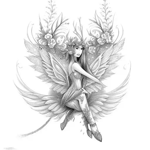 A Mythical Fairy With Intricate Wings Surrounded By Blooming Flowers