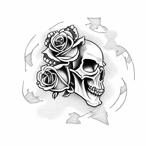 Skull With Roses And Anchor