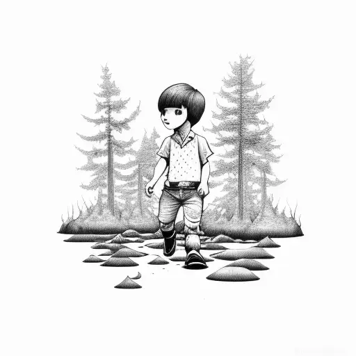 A Boy Walking Into A Forest