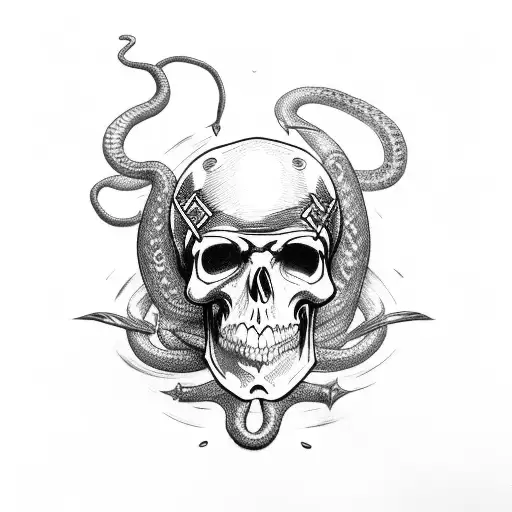 Captain Pirate With Snake In Skull