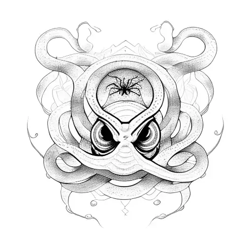 Snake With Small Spider Lilies And Swirls And A Mangekyou Sharing A Within It
