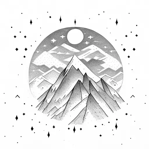 Mountain Line Art And Two Stars In Sky