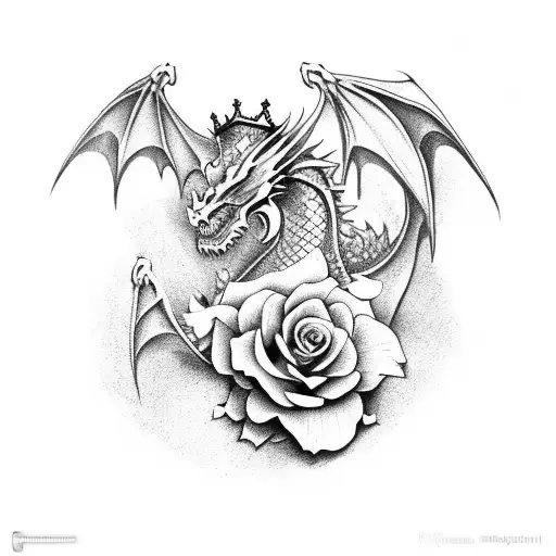 Dragon With Roses With Crown