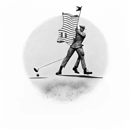A Silhouette Of A Soldier Holding A Golf Club With The Puerto Rican Flag In The Background