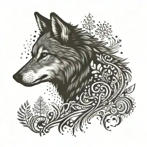 A Wolf Silhouette Made Up Of Intricate Patterns Inspired By Nature