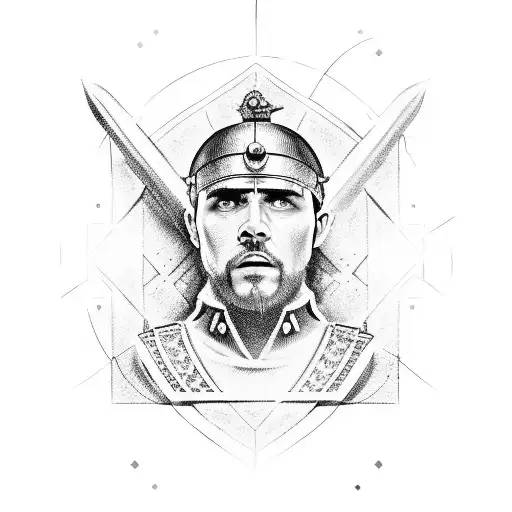 Roman Soldier In Diamond With Text Banner