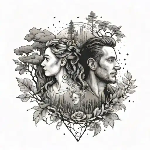 Incorporate A Family Portrait Into A Nature-inspired Tattoo With A Modern Twist