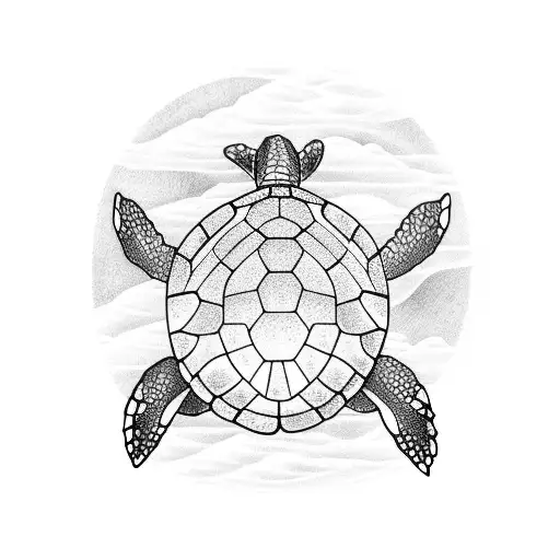 Turtle On The Beach With Sunset In The Background