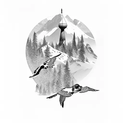 Alvand Mountain With Birds