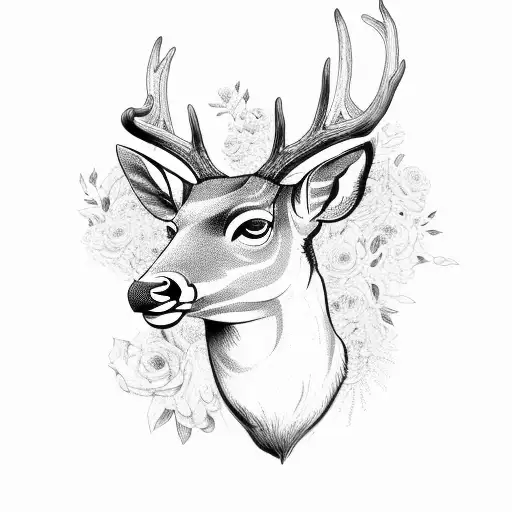 Deer With Two Heads And One Of The Heads Is Decaying With Flowers In The Antlers