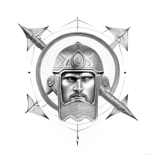 Roman Warrior Helmet With A Compass Rose Engraved On It