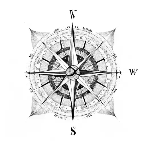 Compass Whth Waves And Nountain