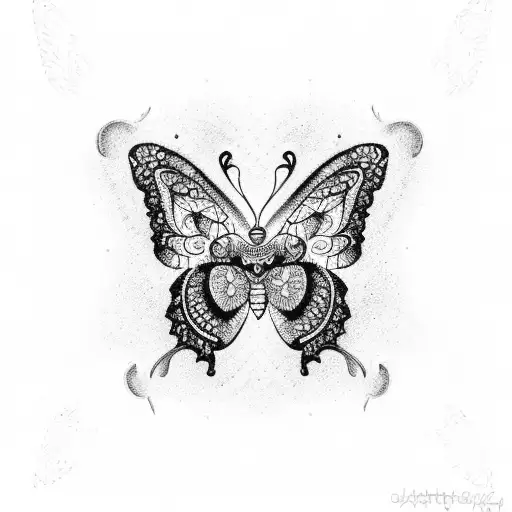 An Intricate Dotwork Design Of A Colorful Butterfly Emerging From Floral