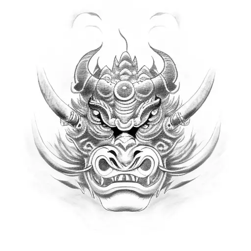 Japanese Oni Mask With Dragon Horns