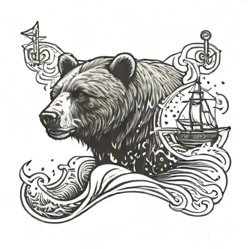 Bear Roaring And Clawing With Waves Crashing And With Compass And Anchor As A Chest Peice