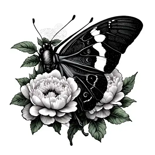 Lunar Moth With Peonies Flower