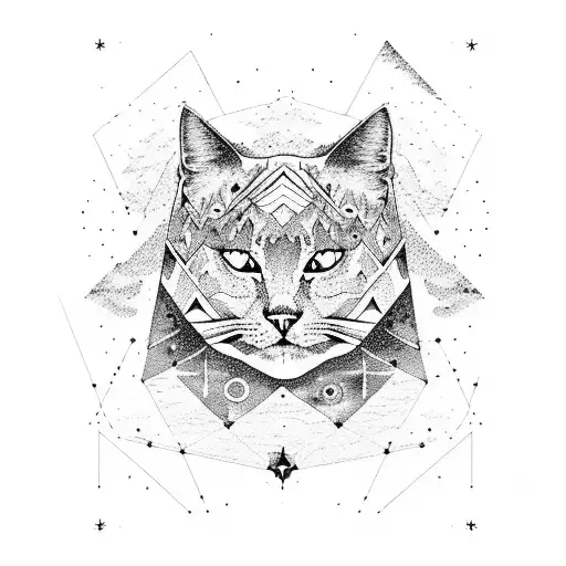 A Psychedelic Mountain Range With A Feline Constellation Above