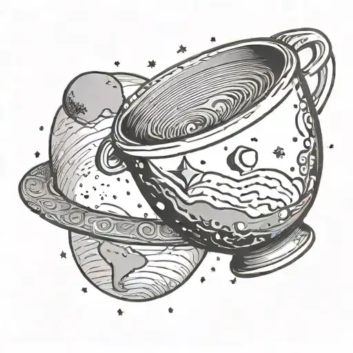 A Coffee Mug Orbiting Around A Planet With A Space-themed Background