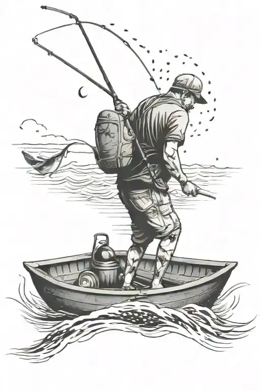 Man In Boat Fishing Pole