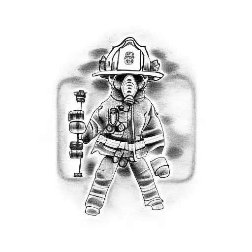 Firefighter Tattoo With Engine And Ladder Truck