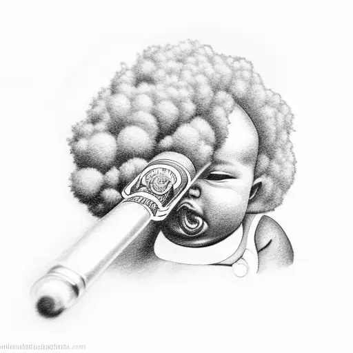 Baby With Afro Smoking A Cigar In A Stroller