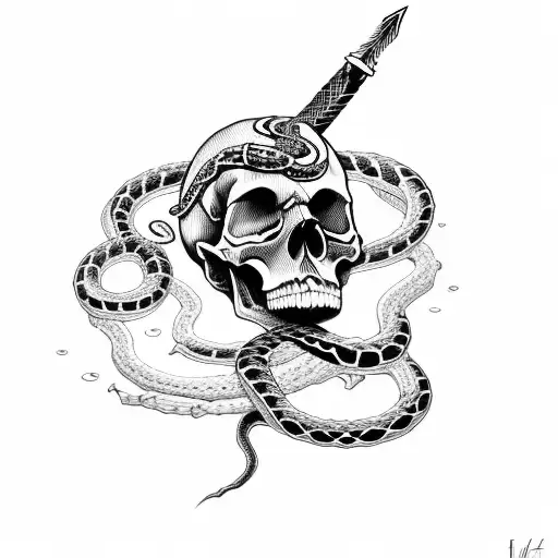 Skull With Sword And Snake